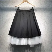 Новая женская модная Сексуальная плиссированная сшитая двойная сетчатая юбка 1014