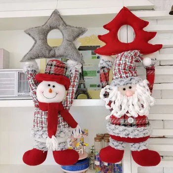 

2020 christmas ornament Red And Gray Plaid Christmas Decorations Santa Claus Snowman Deer Desktop Ornaments Xmas Tree Pendant