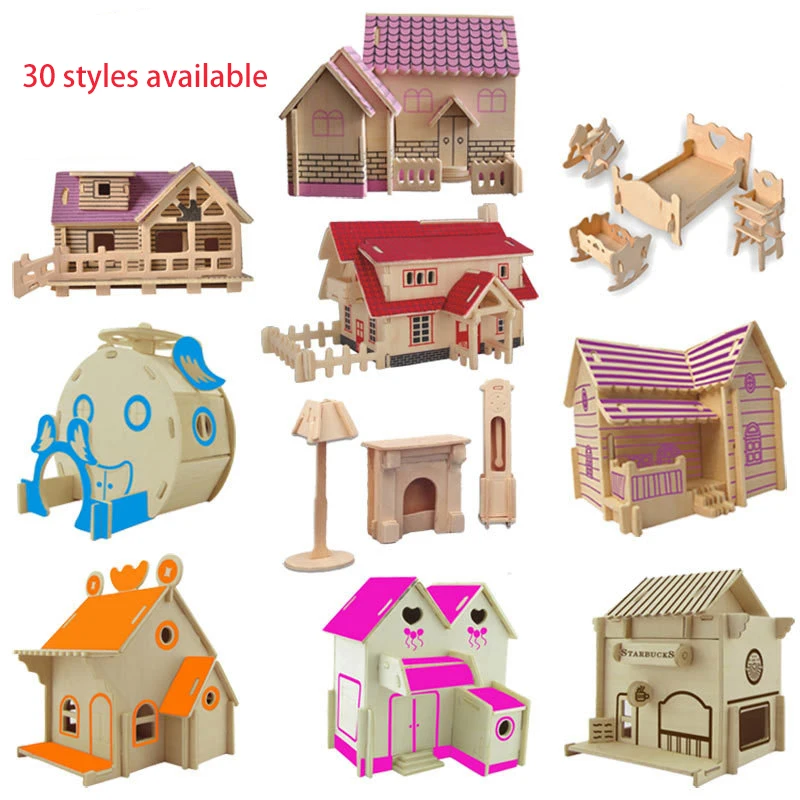 High Quality 3d Wooden Diy Puzzle Small House Architecture Model 6-8 ...