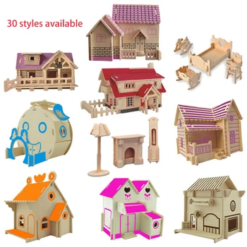 

High quality 3D wooden building puzzle small house model 6-8 years old children's educational toys gift cabin