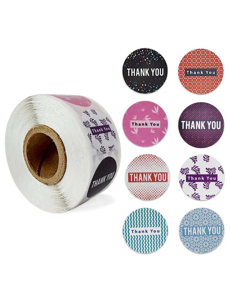 1 Roll(500Pcs) Flowers Thank You Sticker Paper Labels Round Reward scrapbooking Stickers Envelope Seals Stickers Stationery 