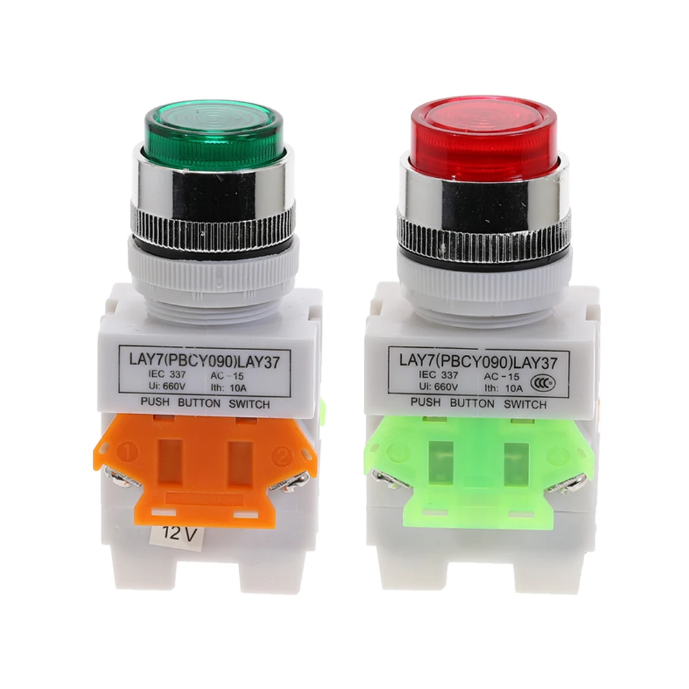 Green 220V LED Light Momentary Pushbutton Switch LAY37-11DN 22mm Mounting 