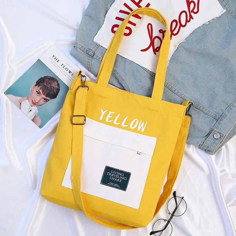 

New Products Large-Volume Four Colors Lettered Canvas Bag Shoulder Bag/ Hand Bag Cross-body Customizable Canvas Bag Shopping Bag
