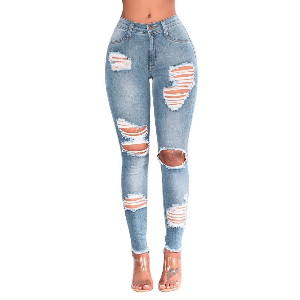 

Fashion Women Jeans Denim Hole Female High Waist Stretch Slim Sexy Pencil Pants Full Length 2019 Denim Mom Jeans