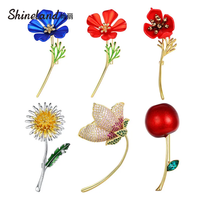 Shineland High Quality Bohemian Colorful Flower Enamel Rhinestone Brooches For Women Scarf Clips Wedding Decoration Jewelry Gift | Украшения