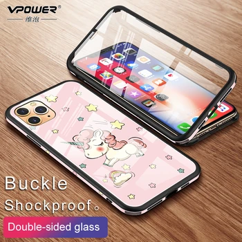

Front and back Buckle double Tempered glass Case For iphone 11 pro max 6.5 6.1 phone cases painted frame for iphone 11 pro max