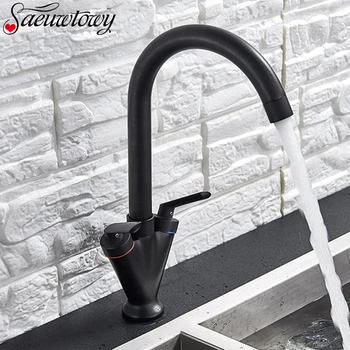 

Black Kitchen Faucet 360° Rotatable Deck Mounted Hot and Cold Mixer Tap Stainless Steel Rotateble at Any Angle Basin Faucet