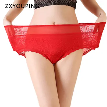 

Women High Waist Big Size Panties XL-4XL Lace Transparent Underwear Ladies Sexy Seamless Embroidery Briefs Plus Size Lingerie