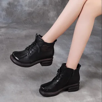 

RUSHIMAN Martin Boots Female 2019 New Autumn Winter handmade Genuine Leather Ankle Boots casual Women Shoes Motorcycle Boots