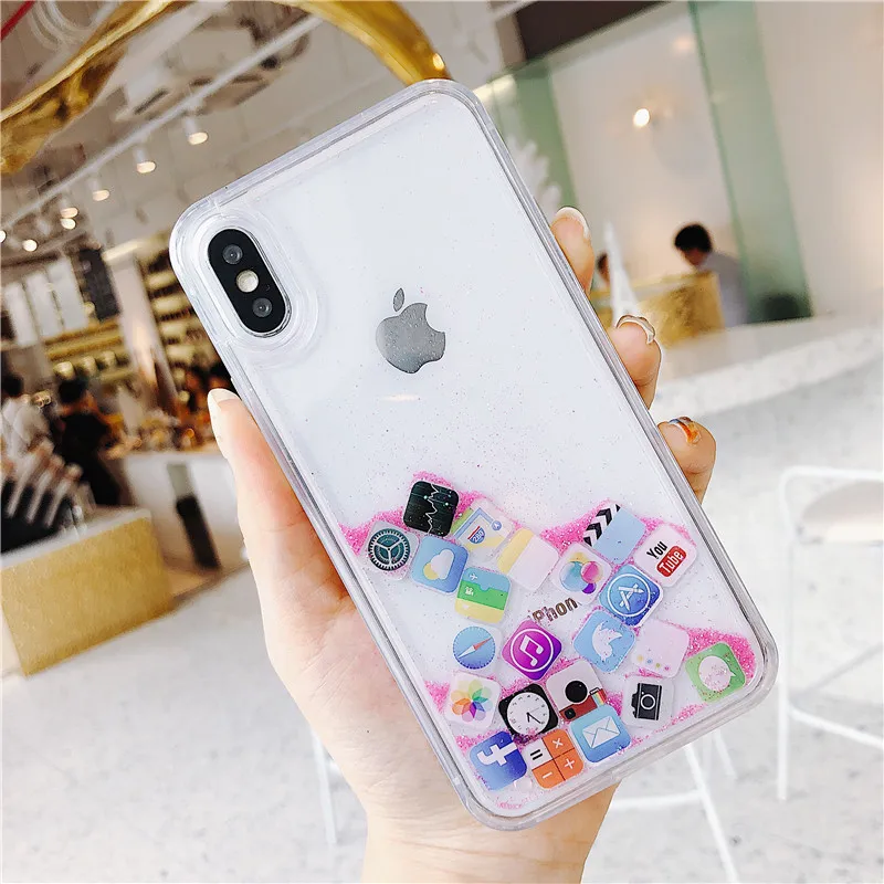 Ourpho APP Icon динамический зыбучий песок чехол для телефона для iPhone 11 Pro XS Max X XS XR 6 6S 7 8 Plus чехол роскошный блестящий Жидкий чехол