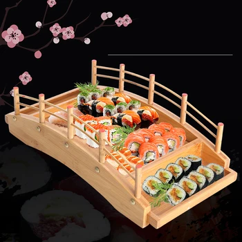 

Japanese wooden wood Cuisine Sushi Bridge Boats Pine Creative Sushi Sashimi plate Platter Sushi Tableware Decoration Ornament