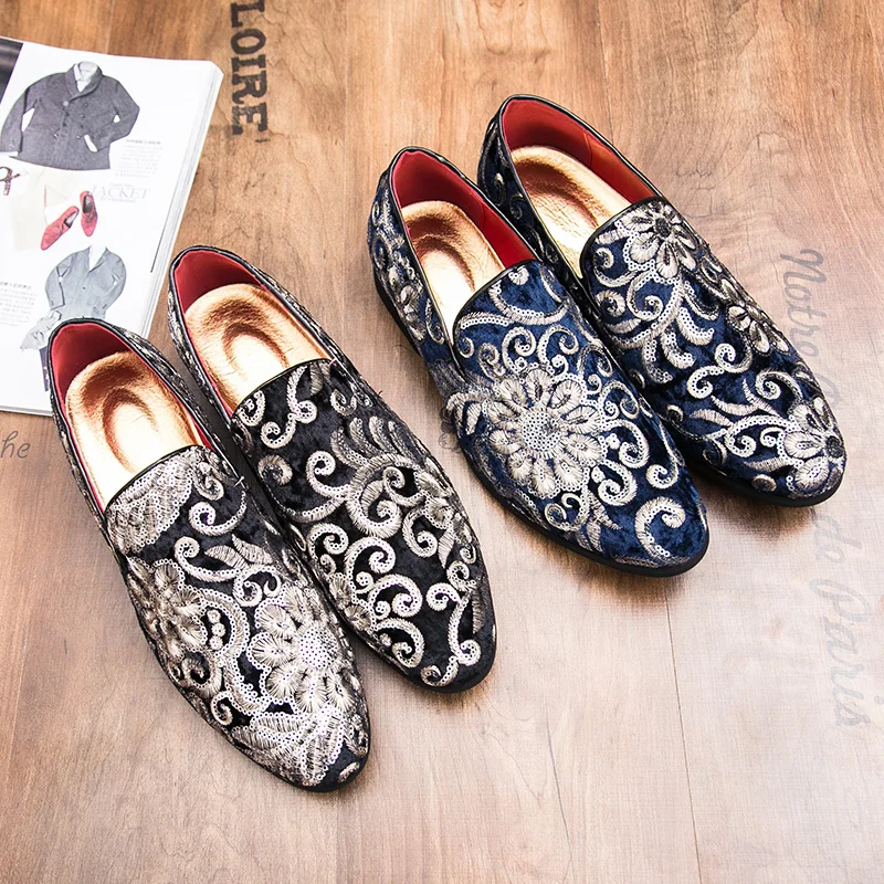 Men Dress Shoes Flats Loafers Men Business Formal Shoes Fashion Nightclub Party Shoe Designer Male Embroidery Casual Boat