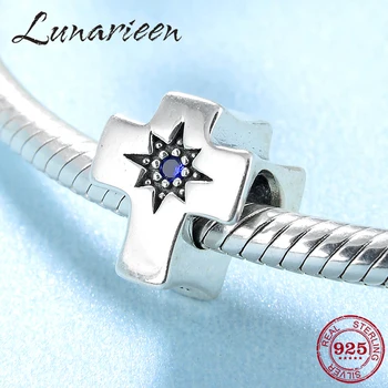 

Hot sale 925 Sterling Silver cross Bead with Blue Star zircon Charms Fit Original Bracelet making Fashion DIY Jewelry