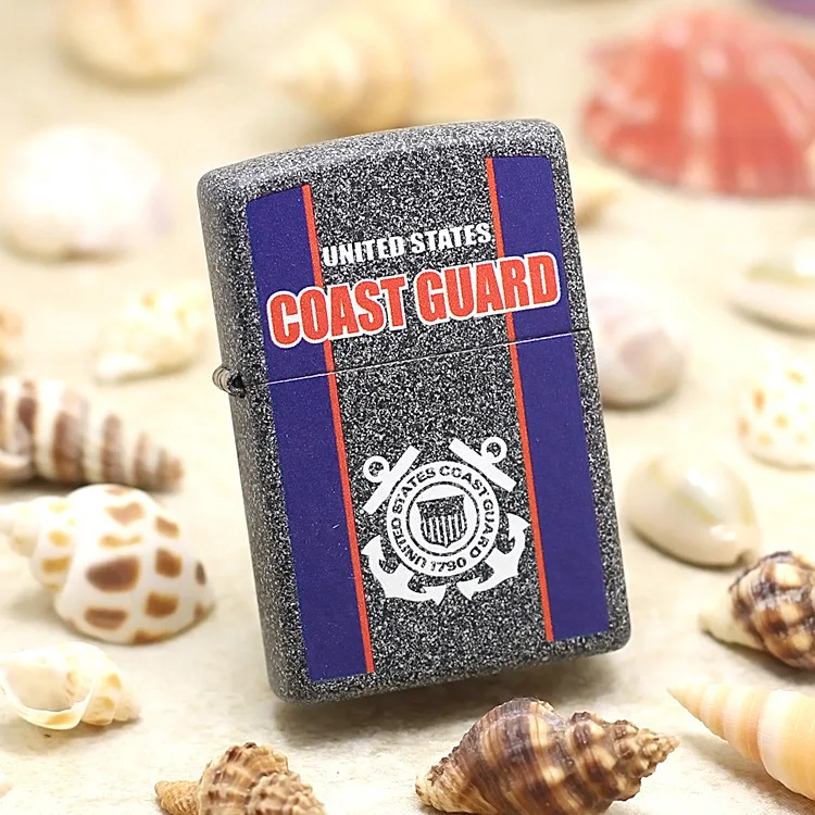 

Genuine Zippo oil lighter copper windproof Ash paint COAST GUARO cigarette Kerosene lighters Gift With anti-counterfeiting code