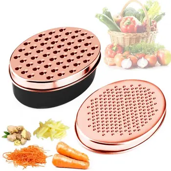

Rose Gold Cheese Grater Multifunctional Slicer Oval Container Vegetables Easy Clean Quick Fruits Tools with 2pcs grater blades