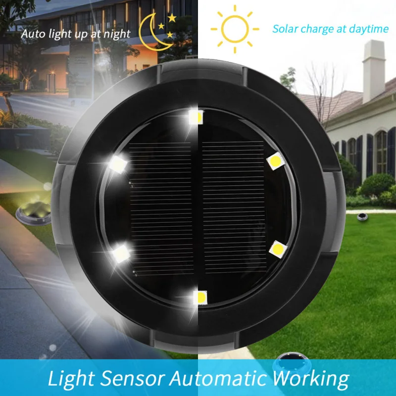 4Pcs Solar 10 LED Ground Lights Outdoor Waterproof Solar Disk Lights Solar Gar Path Way Garden Lamp Backyard Led Night Light