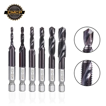 

CMCP HRC89 Combination Drill Tap Bit Set M3 M4 M5 M6 M8 M10 Metalworking Hex Shank Machine Taps Kit Metric Plug Tap
