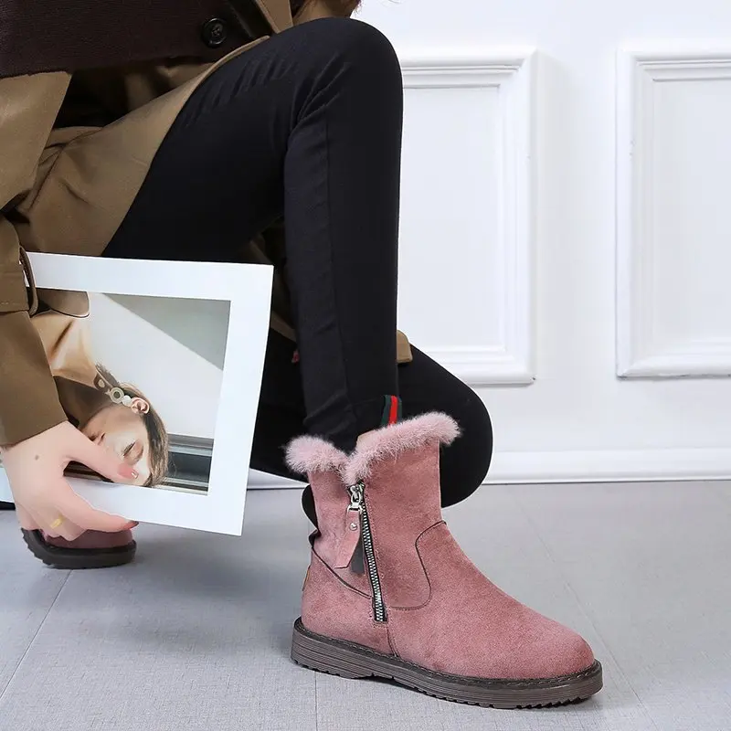NEW Women Boots Black Pink Leather Boots Plush Snow Boots Fashion Women's Ankle Shoes Size 35 40 Ladies Boots Female Women Shoes NEW Women Boots Black Pink Leather Boots Plush Snow Boots Fashion Women's Ankle Shoes Size 35 40 Ladies Boots Female Women Shoes