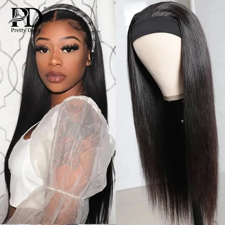 Pretty Diary-peluca con diadema para mujer brasileña, 14 y 30 pulgadas, recta, sin pegamento, pelucas de cabello humano, máquina completa