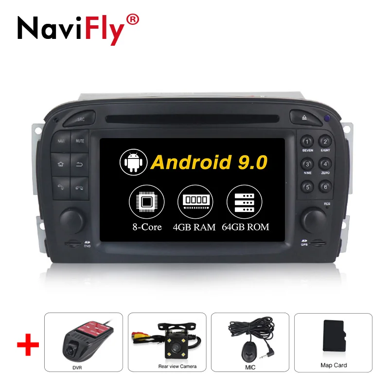 NaviFly 2 Din 4 ГБ/2 ГБ Android 9,0 Автомобильный dvd радио gps для Benz SL-Class SL350 SL500 R230 2001 2002 2003 2004 2005 2006 2007 - Цвет: 4GB-64GB-Cam-DVR
