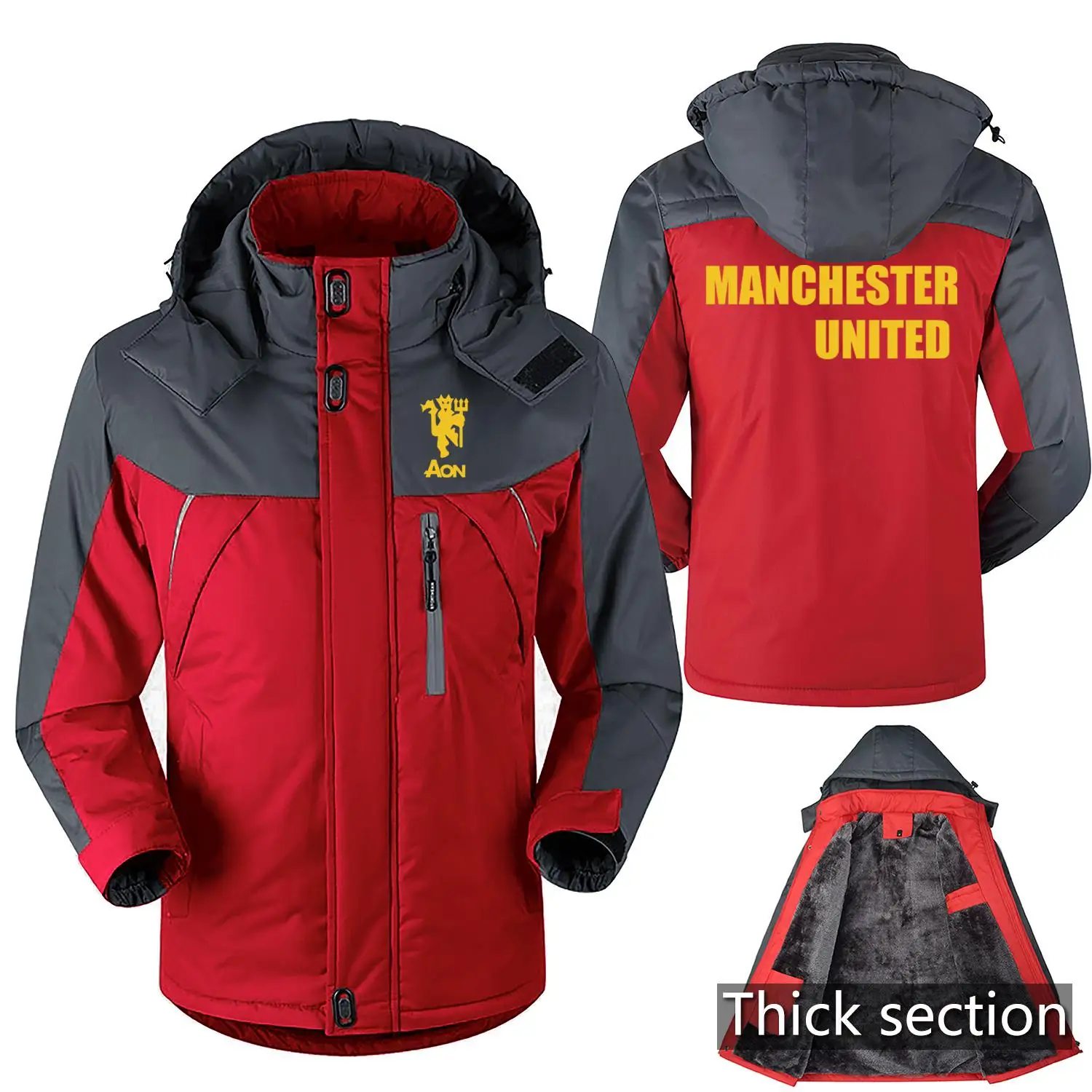 HD новинка, Мужское пальто, Манчестер Юнайтед, Футбольная спортивная форма, мужская спортивная куртка, Мужская зимняя ветрозащитная M8 Повседневная Cotton5-6-7XL - Цвет: AON-Red cotton