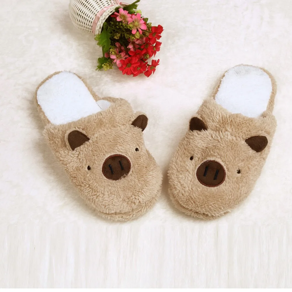 Новые зимние женские тапочки; домашняя обувь для женщин; Chinelos Pantufas Adulto; модные домашние меховые тапочки с милым медведем и Свинкой - Цвет: Coffee