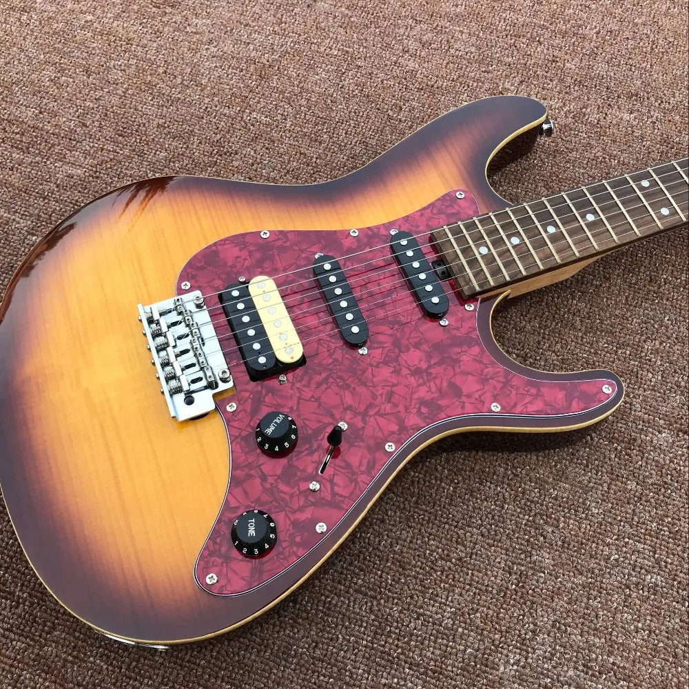 Custom shop ST electric guitar,Sunburst color tiger flame, Rosewood fingerboard guitarra,stratocastre gitaar289 (1)