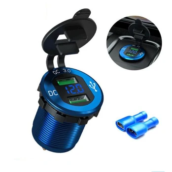 5 12v カー電源アダプタ QC3.0 急速充電器メタルデュアル usb + 電圧計充電器ソケット自動車 · オートバイ修正