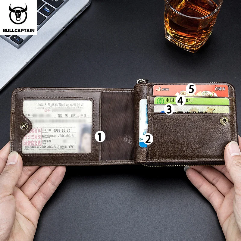 BULLCAPTAIN New Arrival Male RFID Leather Wallet Men Wallet Cowhide Coin Purse Slim Designer Brand Wallet Billetera Para Hombres 3