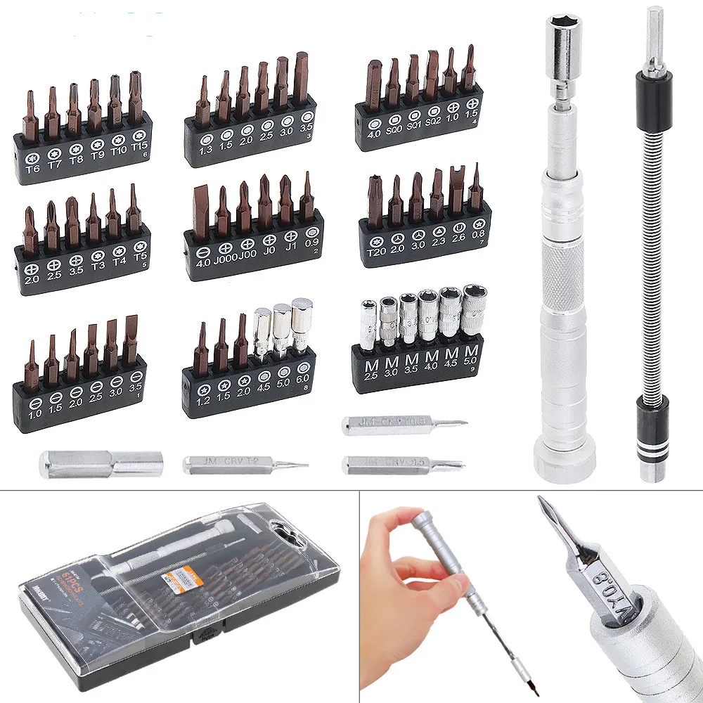 

61pcs/set Multi-function S2 Screwdriver Kits with Universal Soft Rod and Aluminum Alloy Handle for Tablet Mobile Phone Repair