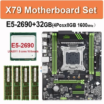 شراءX79 اللوحة LGA 2011 كومبو E5 2690 وحدة المعالجة المركزية مجموعة 32GB = 4X8GB DDR3 RAM 1600MHz 12800 DDR3 ECC REG دعم SATA3 أربع قنوات