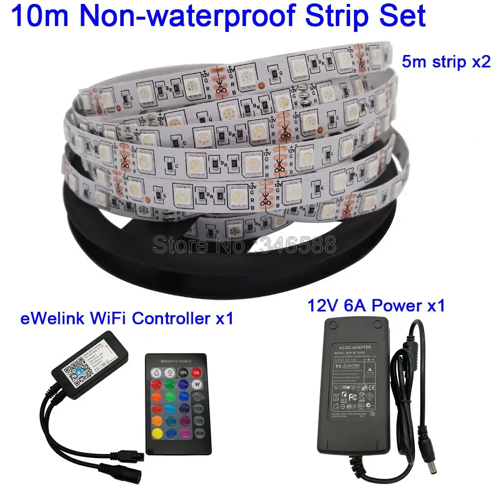 5 м 10 м 12 В 5050 гибкая светодиодная лента RGB+ eWelink умный WiFi Пульт дистанционного управления Лер Alexa Google Home Голосовое управление+ комплект питания - Испускаемый цвет: 10m IP20 Set