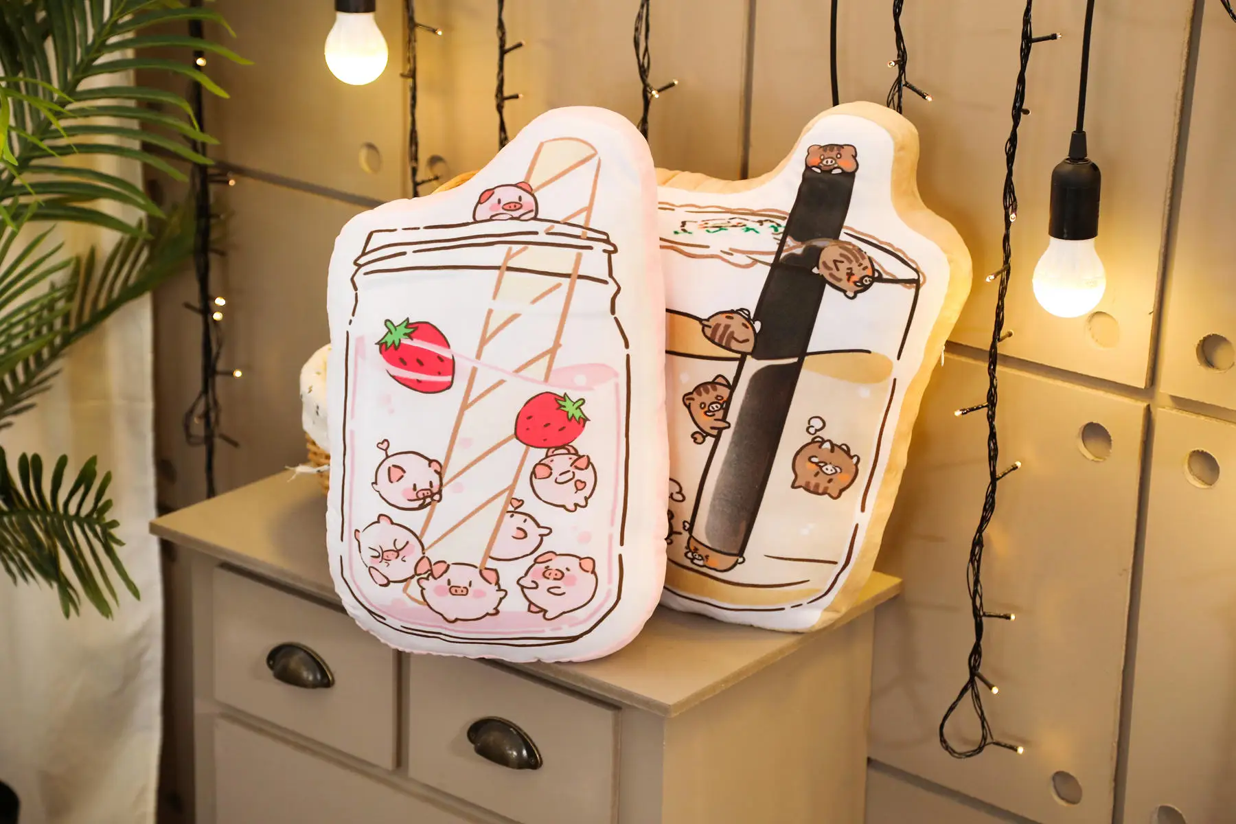 Coffee Milk Printing Pillow Plush Snack Cup Milkytea Strawberry Decor Pillow Sofa Chair Bed Fashion Cushion Props Gift 45cm