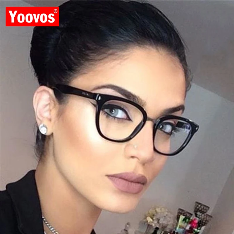 Очки Yoovos в пластиковой оправе женские зеркальные с прозрачными линзами стиле