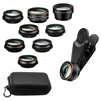 

10 in 1 Cellphone Lens Kit Radial Filter Kaleidoscope Lens 4-Line Star Filter Fisheye Camera