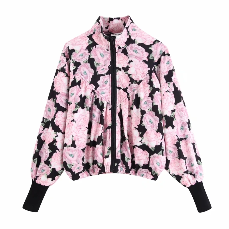 

Flower Printing Women Long Sleeves Leisure Coat Loose Tops 2019 Autumn Female Stand collar Outerwear C738