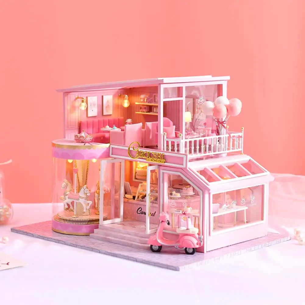 DIY Dollhouse Three-dimensional Assembly Attic Miniature House with Music Movement Handicraft for Holiday Birthday Gifts