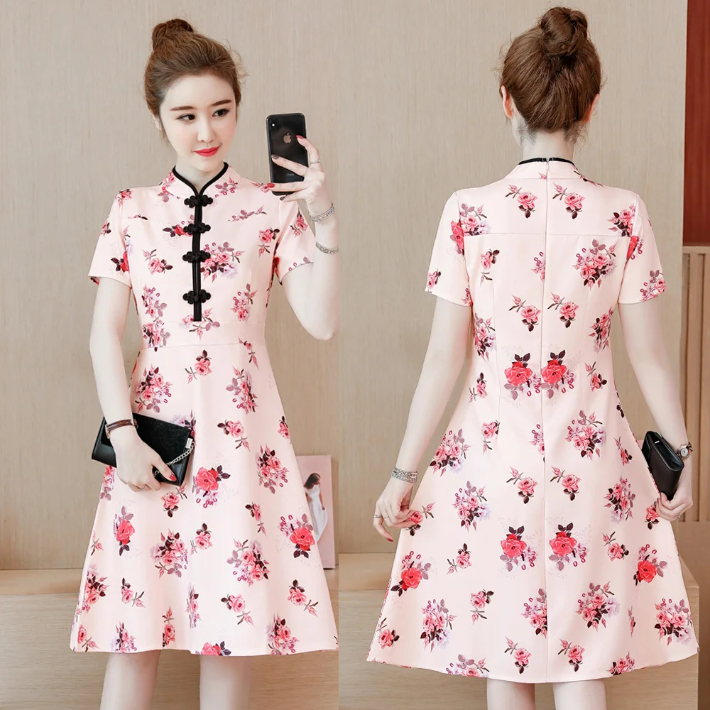 Женское модное летнее китайское платье Cheongsam в стиле ретро с вышивкой, тонкое платье на пуговицах, винтажное китайское традиционное элегантное платье Qipao