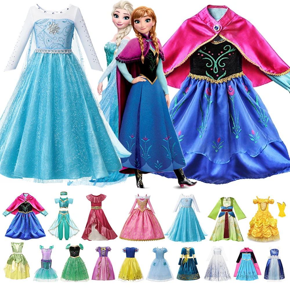 Disney Frozen 2-vestido de princesa Anna y Elsa para niñas, disfraz de manga Bella, Cosplay para fiesta de Navidad, Invierno - AliExpress Madre y niños