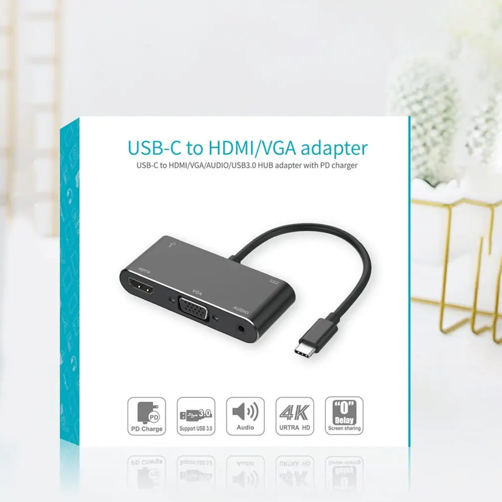 Тип C адаптер 5 в 1 Thunderbolt 3 Тип usb C концентратор к HDMI VGA 3,5 мм разъем USB адаптер с Тип-C Мощность доставки для MacBook Pro
