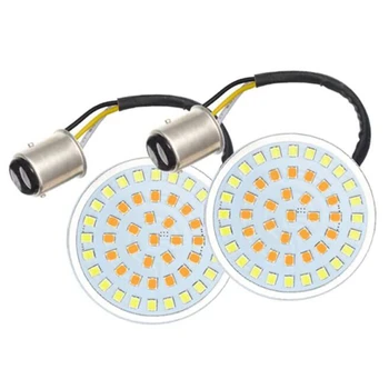 

2 Inch LED Turn Signals Light, 1157 Amber Turn Signal Bulb White Running Light, 2 PCS Smoke Lens Cover Compatible for Softail Dy