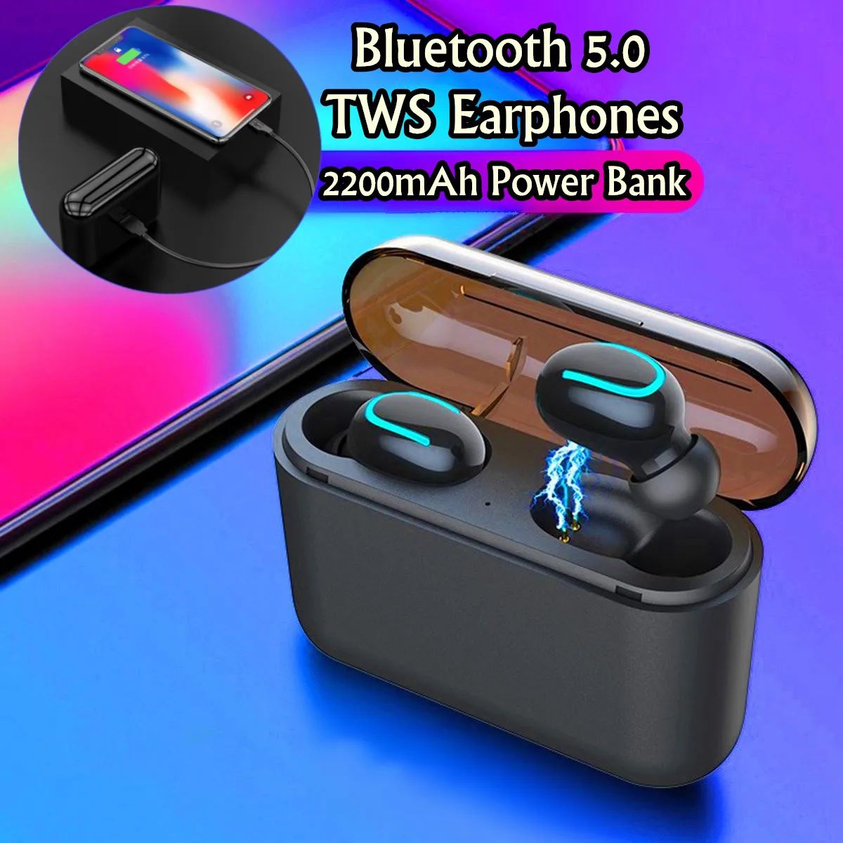 2200mAh Dual Earbuds Mini bluetooth 5.0 Earphones TWS Wireless Stereo Headset Waterproof Sports In-Ear One/Dual Earbuds 1200/2200mAh Power Bank - Цвет: 2200mAh Dual Earbuds