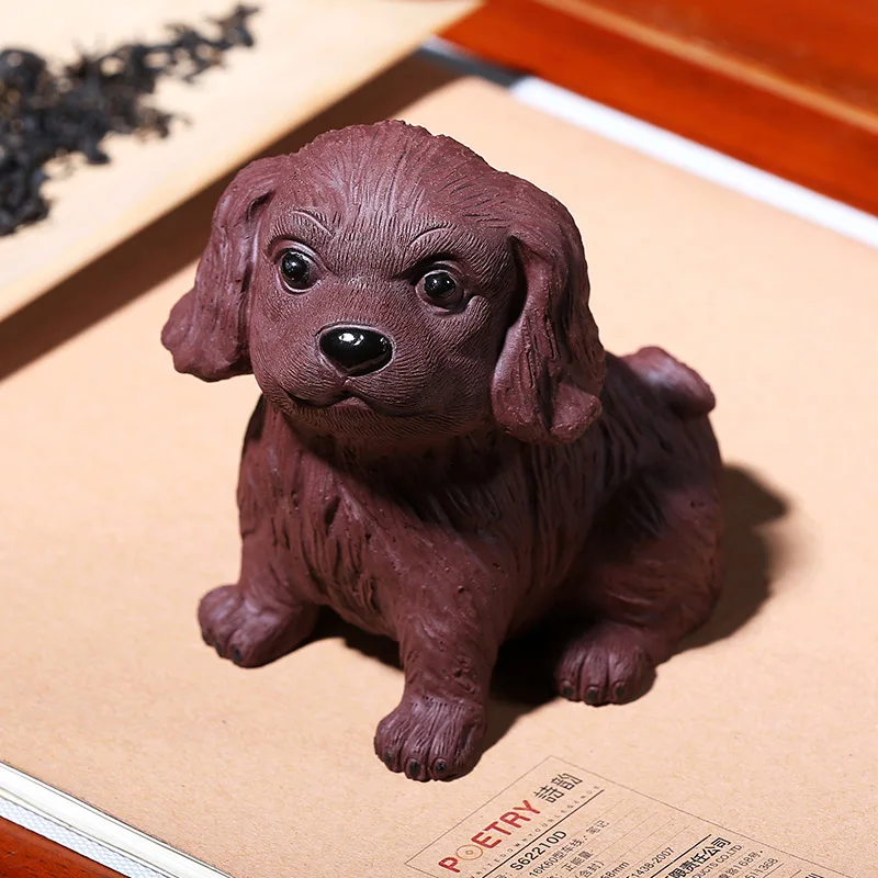 Cute Dog Statue Natural Purple Mud Tea Pet Handmade Zisha Sculpture Tray Decor Boutique Teaware Accessories Souvenir As Gift | Дом и сад