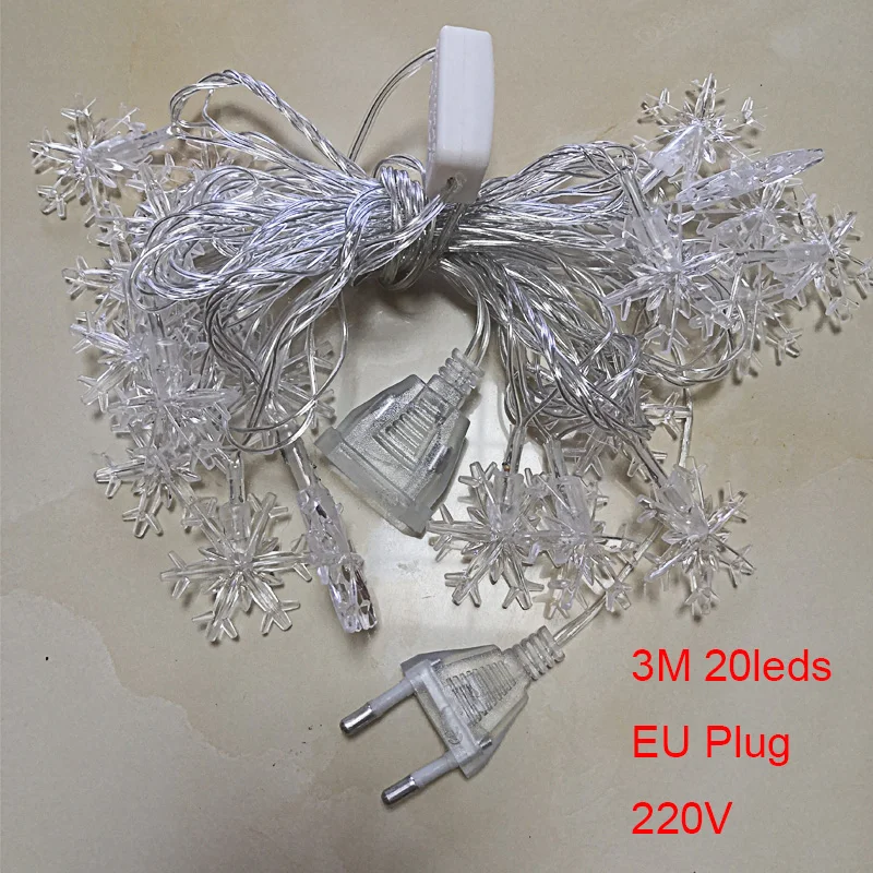 3m 20leds EU 220V Рождественская гирлянда для улицы, 3 м, 6 м, домашняя гирлянда, праздничная Рождественская елка, украшение, светодиодный гирлянда, садовая Снежинка, сказочные огни - Испускаемый цвет: 3m 20leds EU 220V
