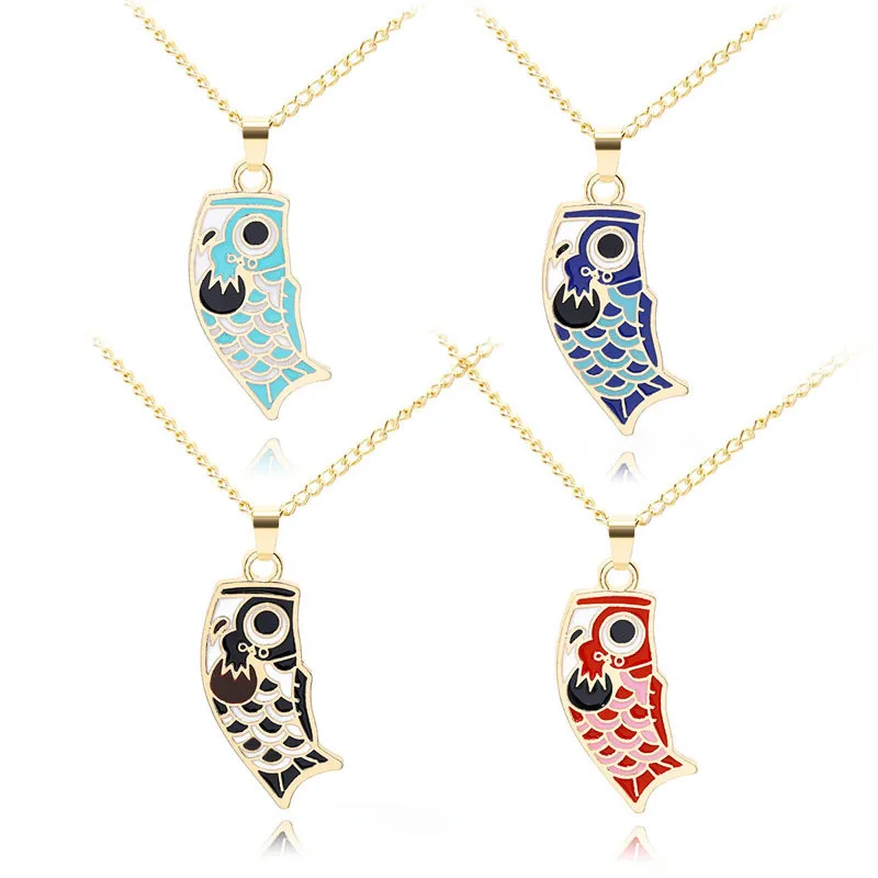 Japanese Multicolor carp flags Pendant Necklace For Boy Girls Fashion Charms Jewelry Coming of age ceremony Gifts | Украшения и