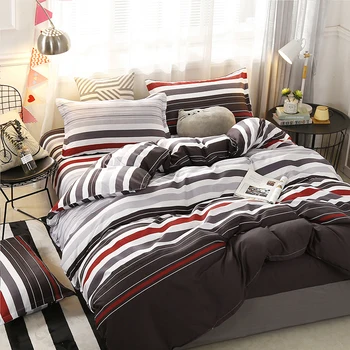 

BEST.WENSD California king bedding sets-Simple stripe pillowcase sheet duvet cover High Quality 200*230 bedsheet bedding cover