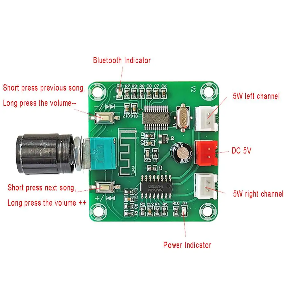 XH-A158 PAM8403 Ultra Clear Bluetooth 5.0 Amplifier Board Low Power 2*5W Dual Channel DIY Wireless Speaker Amplifier Module