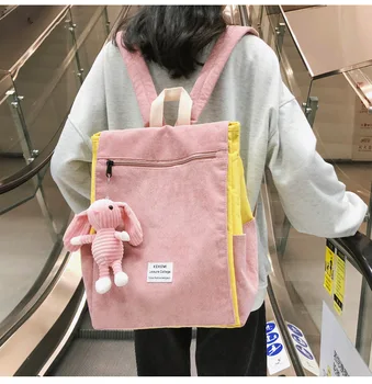 

New 2020 Fashion corduroy Clamshell small label Rabbit backpack student bag College backpack bookbag