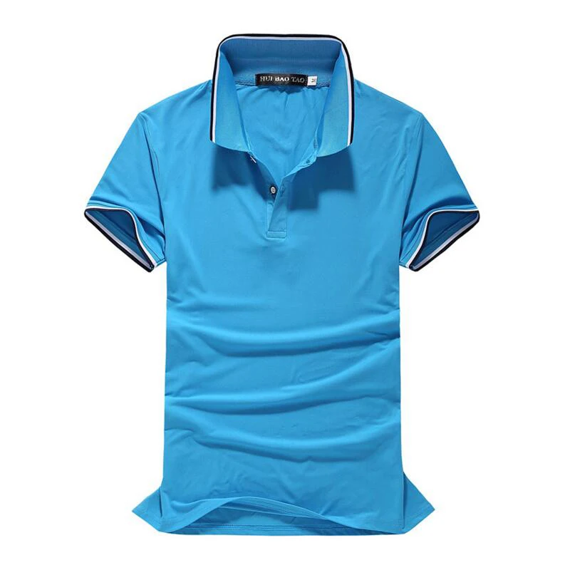 Blue UplzCoo Men's Polo Shirt Summer Lapel Shirt Short-sleeved 100%Cotton Contrast Color Fit Casual Breathable Male Shirt FM214 - Цвет: Blue