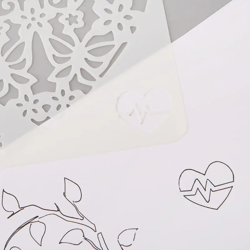 12Pcs Flower Heart Drawing Molds Plastic Children Painting Stencils DIY Paper Ar